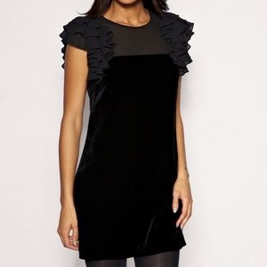 French Connection velvet little black ruffle dress